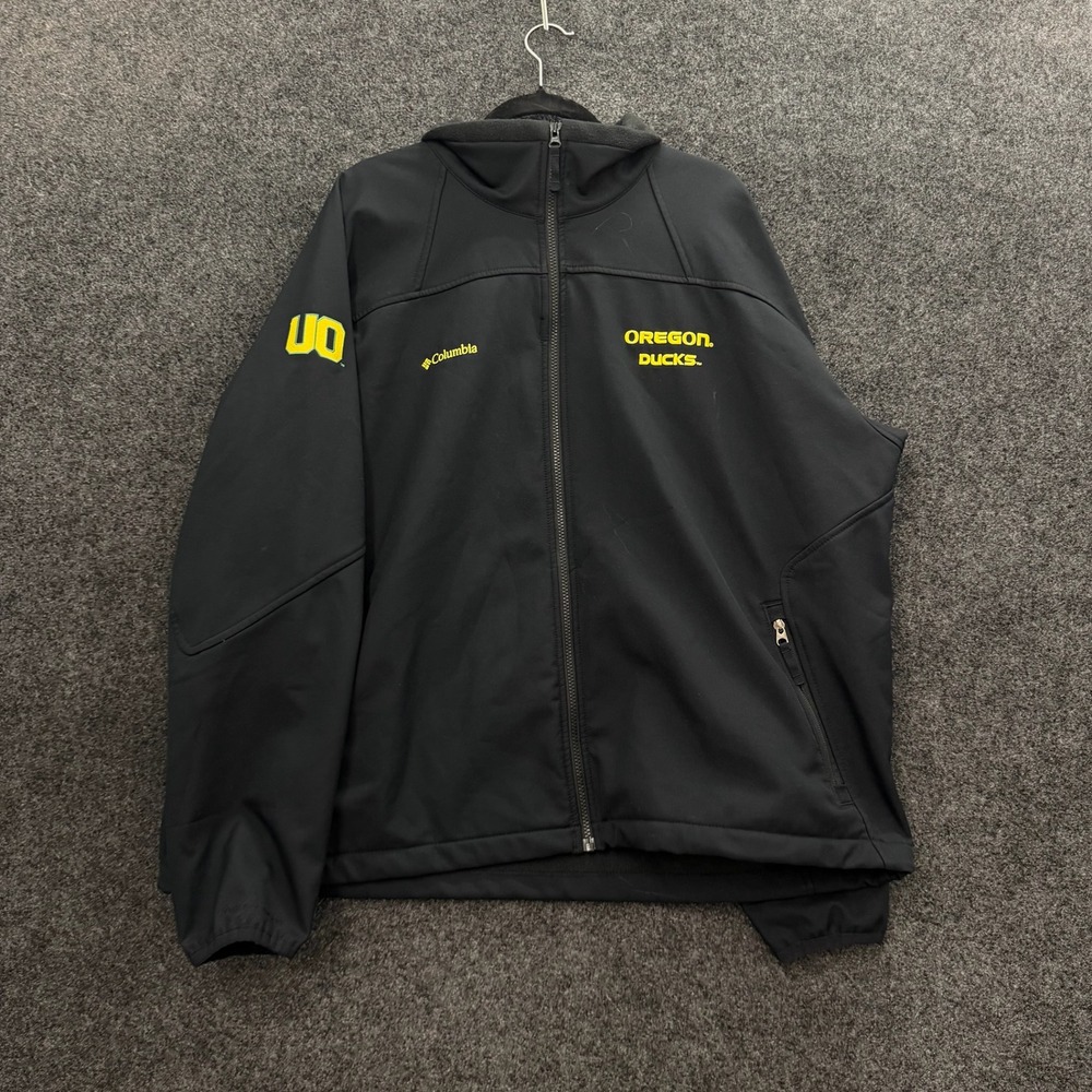 Columbia Oregon Ducks Softshell Jacket Mens XXL Black Full Zip Fleece Lined UO